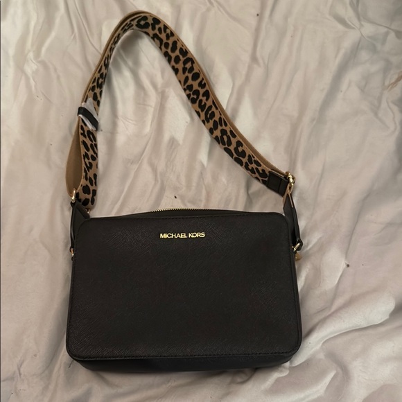 Michael Kors Handbags - Michael Kors Black and Brown Crossbody Bag with Gold Hardware